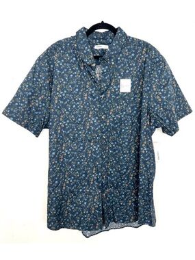 NWT Sonoma Floral Button Down‎ Shirt Collared Short Sleeve 3XLT 3XL Tall Blue